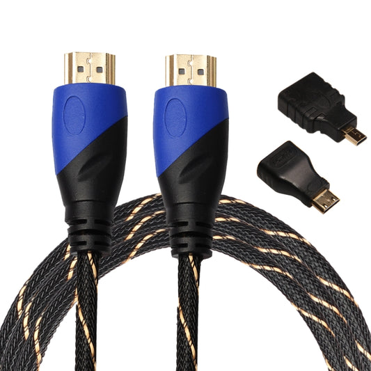 1.8m HDMI 1.4 Version 1080P Woven Net Line Blue Black Head HDMI Male to HDMI Male Audio Video Connector Adapter Cable with Mini HDMI & Micro HDMI Adapter Set - Cable by buy2fix | Online Shopping UK | buy2fix