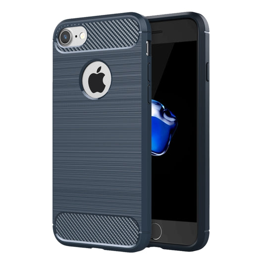 For  iPhone 8 & 7  Brushed Texture Fiber TPU Rugged Armor Protective Case(Dark Blue) - More iPhone Cases by buy2fix | Online Shopping UK | buy2fix