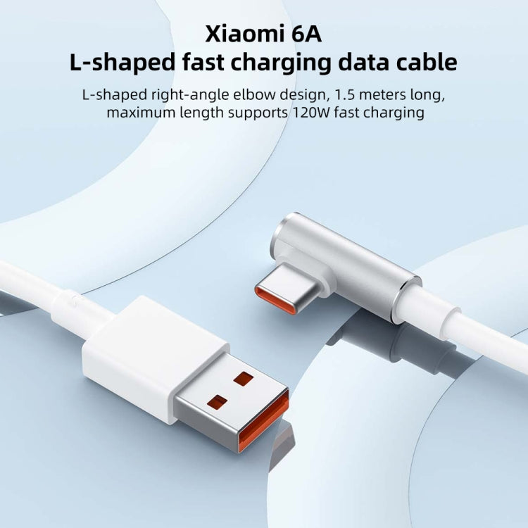 Original Xiaomi 6A USB to USB-C / Type-C 90 Degree Elbow Fast Charging Data Cable, Length: 1.5m - USB-C & Type-C Cable by Xiaomi | Online Shopping UK | buy2fix