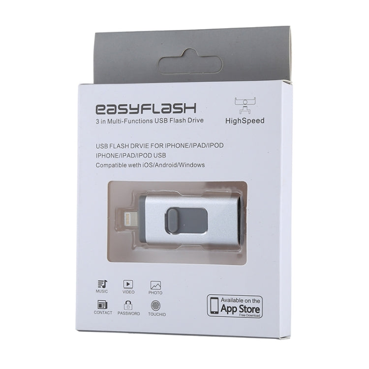 easyflash RQW-01B 3 in 1 USB 2.0 & 8 Pin & Micro USB 32GB Flash Drive(Silver) - U Disk & Card Reader by buy2fix | Online Shopping UK | buy2fix