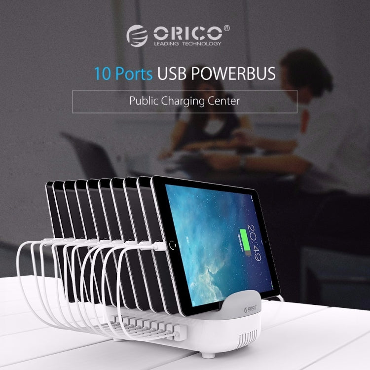 ORICO DUK-10P 120W 10 USB Ports Smart Charging Station with Phone & Tablet Stand, UK Plug(White) - Multifunction Charger by ORICO | Online Shopping UK | buy2fix