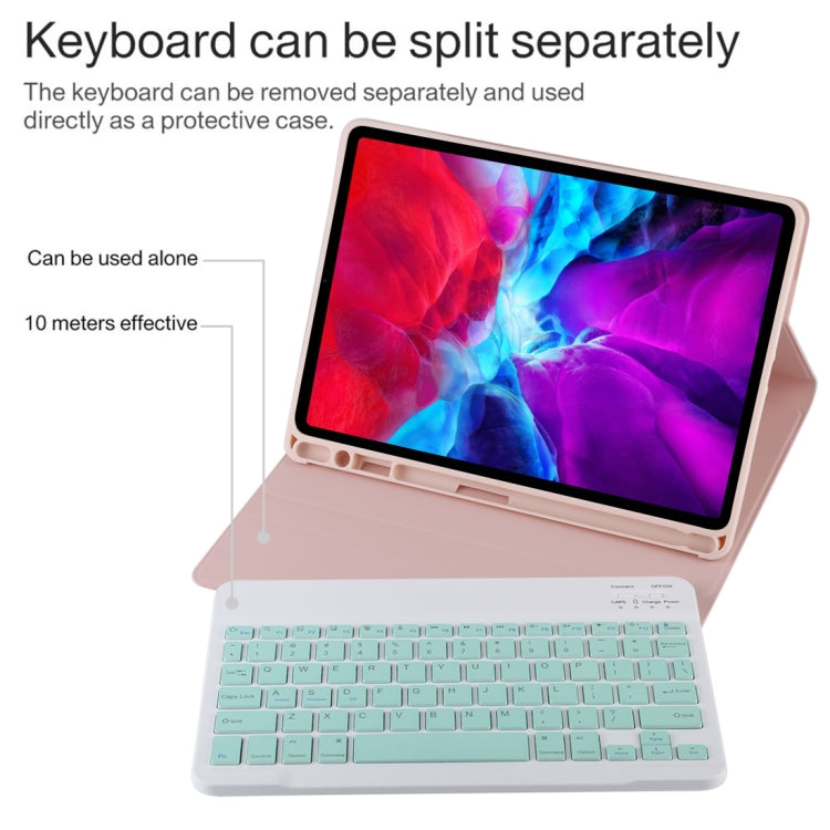 TG11B Detachable Bluetooth Green Keyboard + Microfiber Leather Tablet Case for iPad Pro 11 inch (2020), with Pen Slot & Holder (Pink) - For iPad Pro by buy2fix | Online Shopping UK | buy2fix