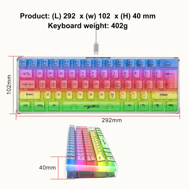 HXSJ V700T 61-key Wired Membrane RGB Backlit Mechanical Keyboard (Transparent) - Wired Keyboard by HXSJ | Online Shopping UK | buy2fix