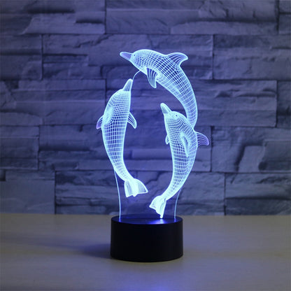 Three Dolphins Shape 3D Colorful LED Vision Light Table Lamp, USB Touch Version - Novelty Lighting by buy2fix | Online Shopping UK | buy2fix