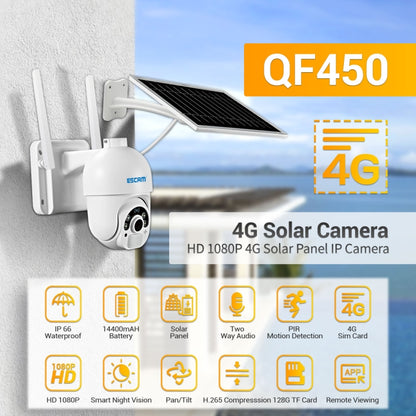 ESCAM QF450 HD 1080P 4G AU Version Solar Powered IP Camera with 128G Memory, Support Two-way Audio & PIR Motion Detection & Night Vision & TF Card - Dome Camera by ESCAM | Online Shopping UK | buy2fix