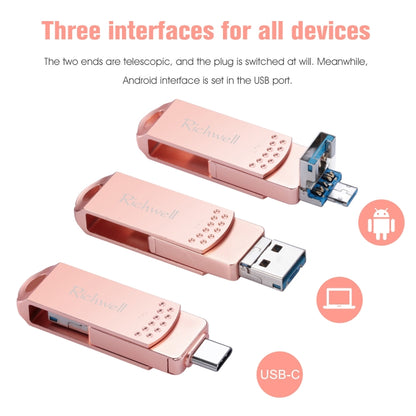 Richwell 3 in 1 128G Type-C + Micro USB + USB 3.0 Metal Flash Disk with OTG Function(Rose Gold) - U Disk & Card Reader by Richwell | Online Shopping UK | buy2fix