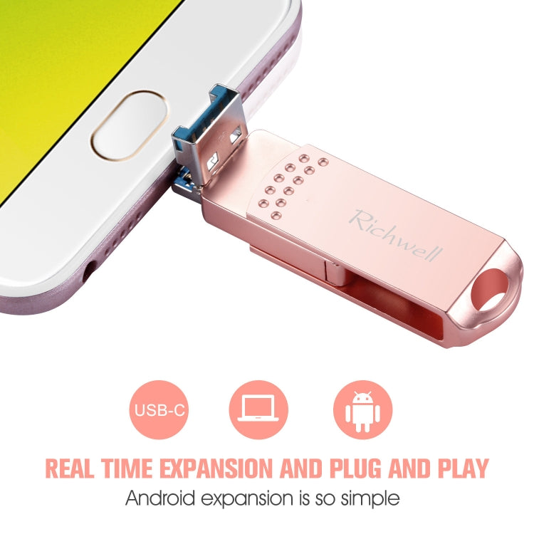 Richwell 3 in 1 128G Type-C + Micro USB + USB 3.0 Metal Flash Disk with OTG Function(Rose Gold) - U Disk & Card Reader by Richwell | Online Shopping UK | buy2fix