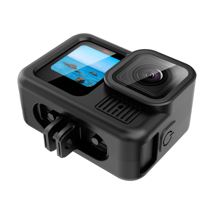 For GoPro HERO13 Black PULUZ Silicone Protective Case Cover with Wrist Strap & Lens Cover (Black) - Silicone Cases by PULUZ | Online Shopping UK | buy2fix