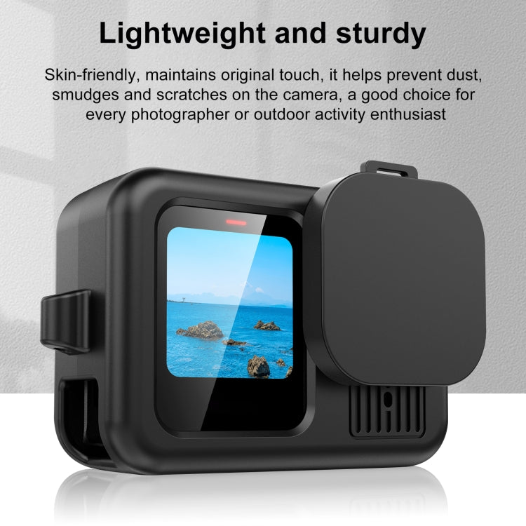 For GoPro HERO13 Black PULUZ Silicone Protective Case Cover with Wrist Strap & Lens Cover (Black) - Silicone Cases by PULUZ | Online Shopping UK | buy2fix