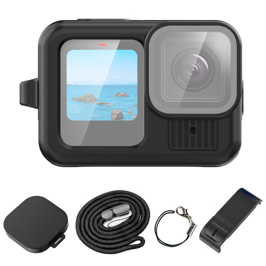 For GoPro HERO13 Black PULUZ Silicone Protective Case Side Interface Cover with Wrist Strap & Lens Cover (Black) - Silicone Cases by PULUZ | Online Shopping UK | buy2fix