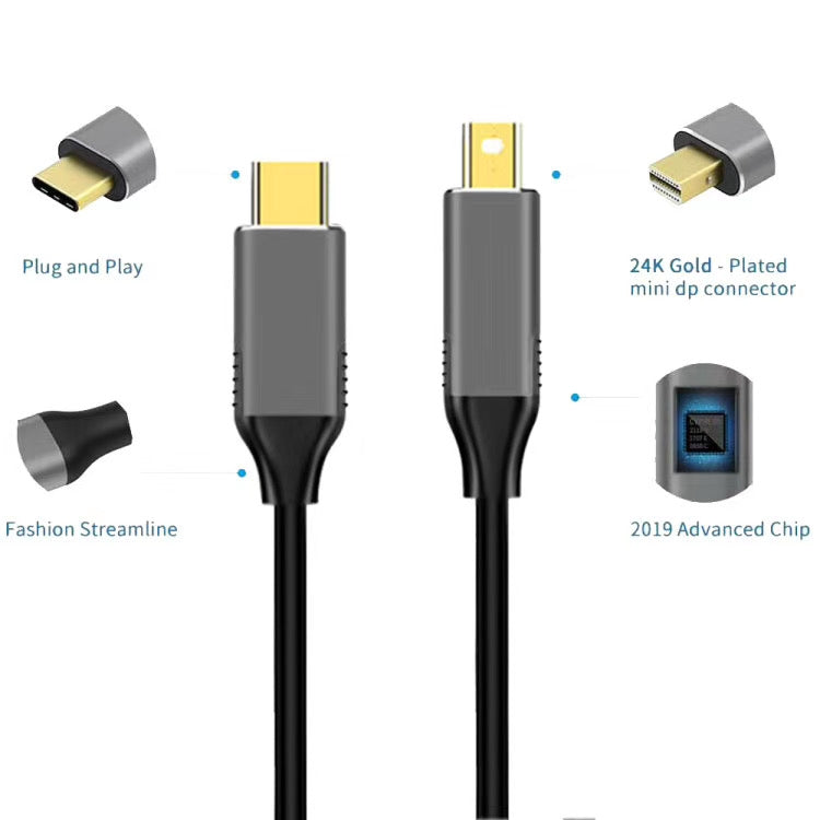 1.8m Mini DisplayPort Male to USB-C / Type-C Male Adapter Cable - Cable & Adapter by buy2fix | Online Shopping UK | buy2fix