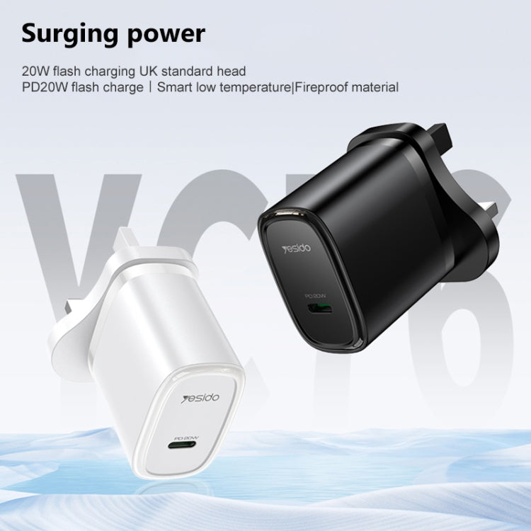 Yesido YC76BL PD 20W USB-C / Type-C Port Quick Charger with Type-C to 8 Pin Cable, UK Plug (Black) - USB Charger by Yesido | Online Shopping UK | buy2fix