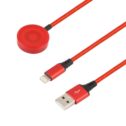 For iPhone / Apple Watch 2 In 1 8 Pin + Magnetic Charging Base Multi-function Charging Cable, Length: 1m(Red) - Multifunction Cable by buy2fix | Online Shopping UK | buy2fix