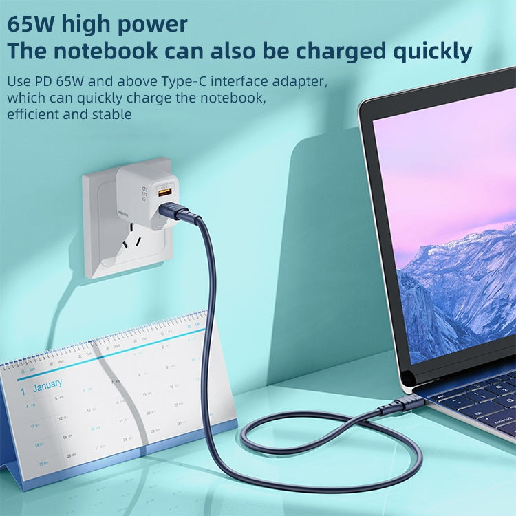 REMAX RC-068 PD 65W Type-C / USB-C to Type-C / USB-C High Elastic TPE Fast Charging Data Cable, Length: 1m (Blue) - USB-C & Type-C Cable by REMAX | Online Shopping UK | buy2fix