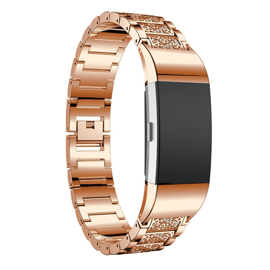 Diamond-studded Solid Stainless Steel Watch Band for Fitbit Charge 2(Rose Gold) - Watch Bands by buy2fix | Online Shopping UK | buy2fix