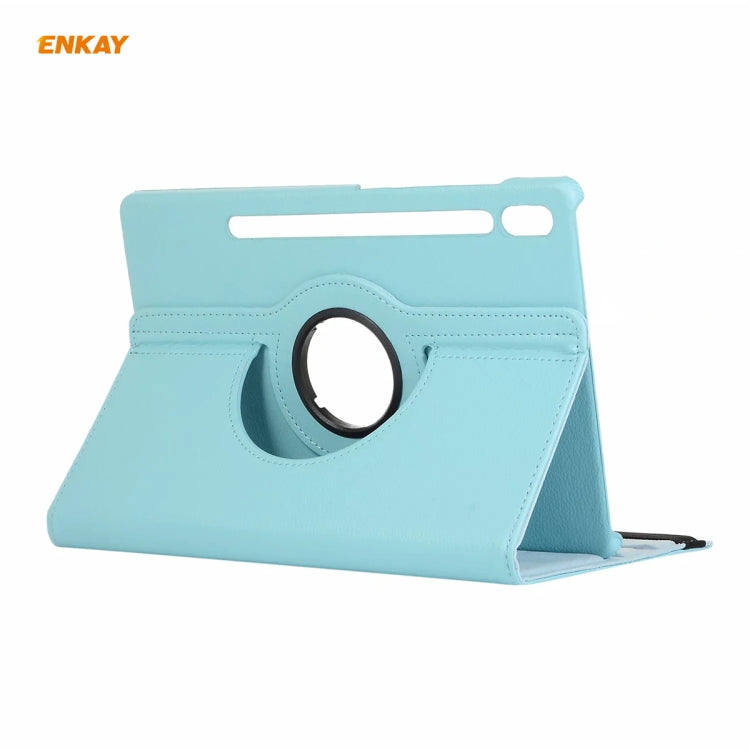 ENKAY for Samsung Galaxy Tab S8 / Galaxy Tab S7 11.0 T870 / T875 ENK-8012 360 Degree Rotation Litchi Texture Horizontal Flip PU Leather Smart Case with Holder & Sleep / Wake-up(Light Blue) - Galaxy Tab S8 Cases by ENKAY | Online Shopping UK | buy2fix