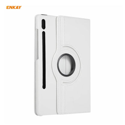 ENKAY for Samsung Galaxy Tab S8 / Galaxy Tab S7 11.0 T870 / T875 ENK-8012 360 Degree Rotation Litchi Texture Horizontal Flip PU Leather Smart Case with Holder & Sleep / Wake-up(White) - Galaxy Tab S8 Cases by ENKAY | Online Shopping UK | buy2fix