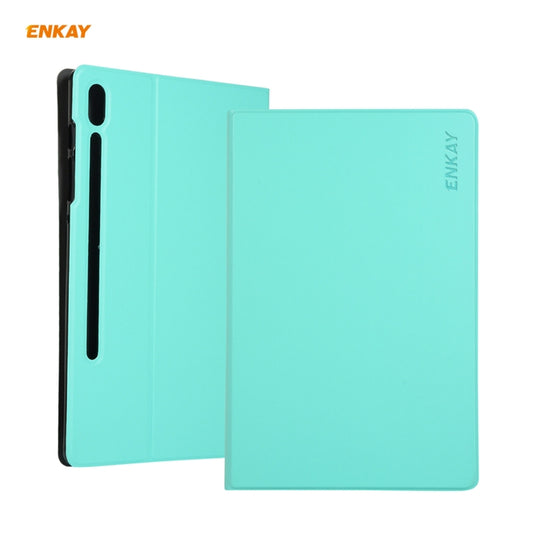 For Samsung Galaxy Tab S8 / Galaxy Tab S7 11.0 T870 / T875 ENKAY Horizontal Flip PU Leather + TPU Smart Case with Holder & Sleep / Wake-up Function(Cyan) - Galaxy Tab S8 Cases by ENKAY | Online Shopping UK | buy2fix