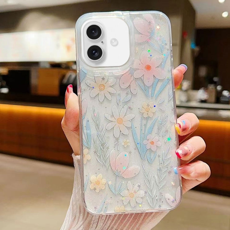 For iPhone 16 Plus Fresh Small Floral Epoxy TPU Phone Case(D03 Floral Pink) - iPhone 16 Plus Cases by buy2fix | Online Shopping UK | buy2fix