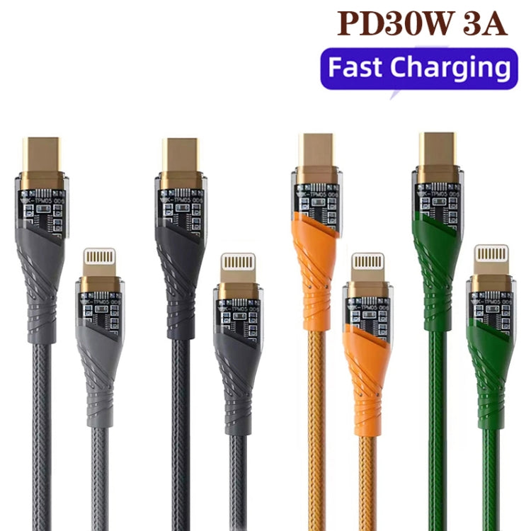 2pcs PD30W USB-C / Type-C to 8 Pin Transparent 3A Fast Charging Data Cable, Length: 1m(Orange) - 2 in 1 Cable by buy2fix | Online Shopping UK | buy2fix