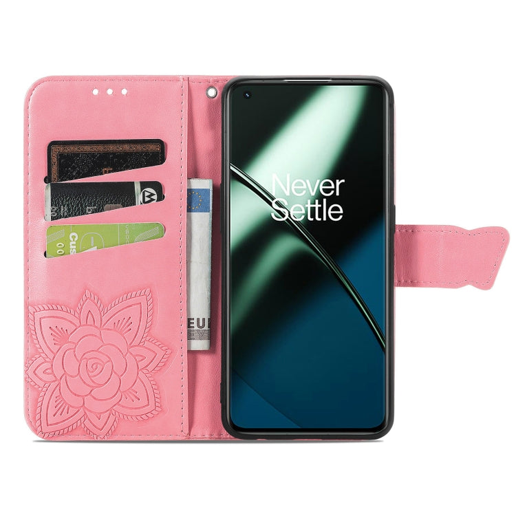 For OnePlus 11 Butterfly Love Flower Embossed Flip Leather Phone Case(Pink) - OnePlus Cases by buy2fix | Online Shopping UK | buy2fix