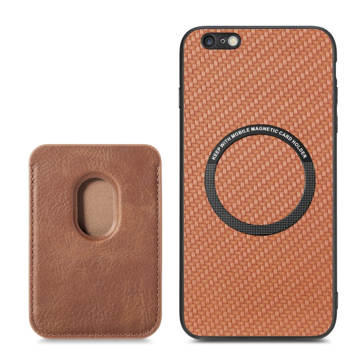 For iPhone 6 Plus / 6S Plus Carbon Fiber Leather Card Magsafe Magnetic Phone Case(Brown) - More iPhone Cases by buy2fix | Online Shopping UK | buy2fix