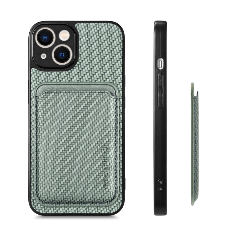 For iPhone 14 Carbon Fiber Leather Card Magsafe Magnetic Phone Case(Green) - iPhone 14 Cases by buy2fix | Online Shopping UK | buy2fix