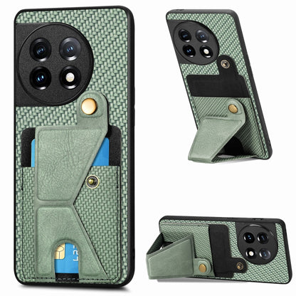 For OnePlus 11 Carbon Fiber Wallet Flip Card K-shaped Holder Phone Case(Green) - OnePlus Cases by buy2fix | Online Shopping UK | buy2fix