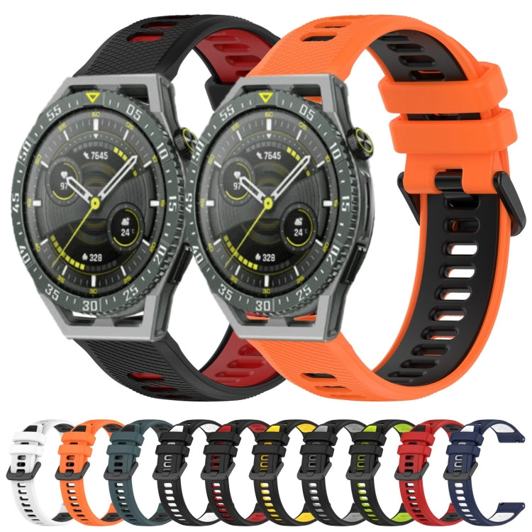 For Huawei GT2 46mm 22mm Sports Two-Color Silicone Watch Band(Black+Yellow) - Watch Bands by buy2fix | Online Shopping UK | buy2fix