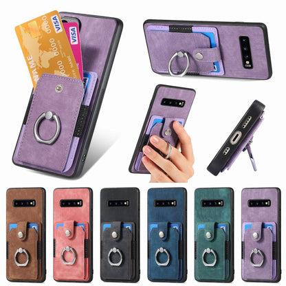 For Samsung Galaxy S25 Ultra 5G Retro Skin-feel Ring Card Wallet Phone Case(Purple) - Galaxy S25 Ultra 5G Cases by buy2fix | Online Shopping UK | buy2fix