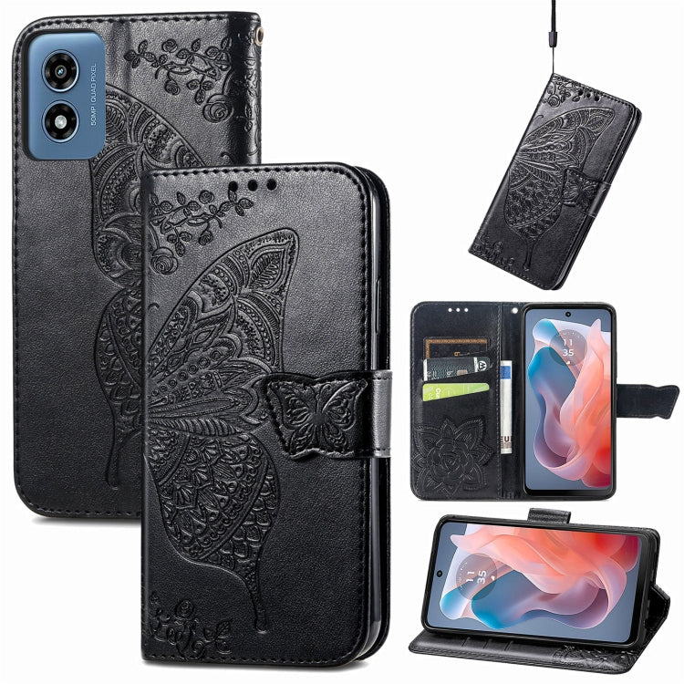 For Motorola Moto G  Play  2024 Butterfly Love Flower Embossed Leather Phone Case(Black) - Motorola Cases by buy2fix | Online Shopping UK | buy2fix