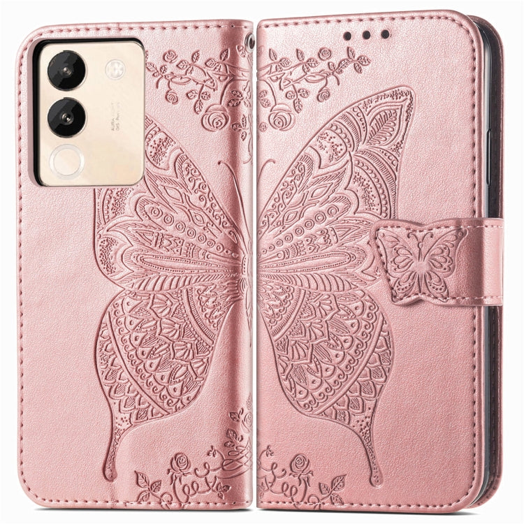 For vivo X100 Pro Butterfly Love Flower Embossed Leather Phone Case(Rose Gold) - X100 Pro Cases by imak | Online Shopping UK | buy2fix