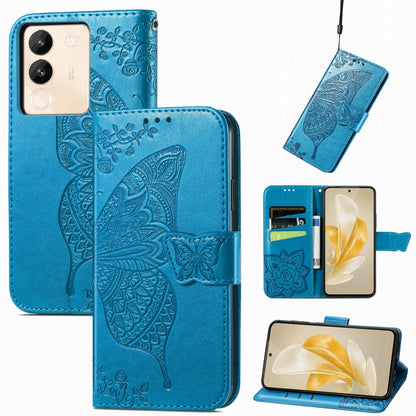 For vivo X100 Butterfly Love Flower Embossed Leather Phone Case(Blue) - X100 Cases by imak | Online Shopping UK | buy2fix