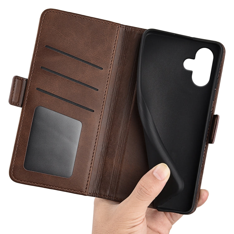 For iPhone 16 Plus Dual-side Magnetic Buckle Horizontal Flip Leather Phone Case(Brown) - iPhone 16 Plus Cases by buy2fix | Online Shopping UK | buy2fix