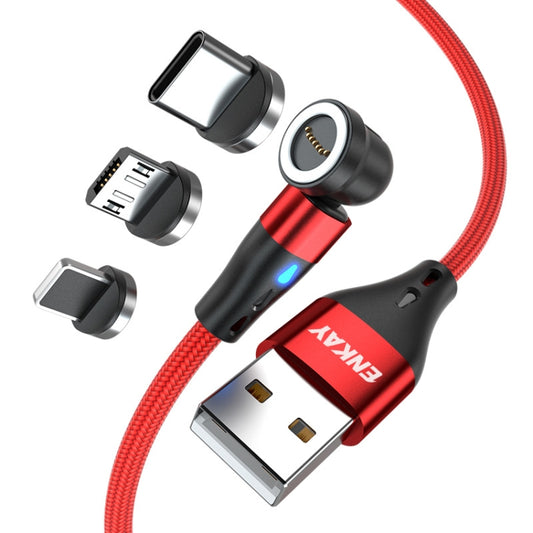 ENKAY 3 in 1 3A USB to Type-C / 8 Pin / Micro USB Magnetic 540 Degrees Rotating Fast Charging Cable, Length:1m(Red) - Charging Cable & Head by ENKAY | Online Shopping UK | buy2fix