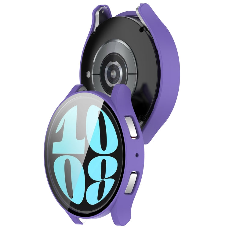 For Samsung Galaxy Watch6 44mm PC + Tempered Film Integrated Watch Protective Case(Purple) - Watch Cases by buy2fix | Online Shopping UK | buy2fix