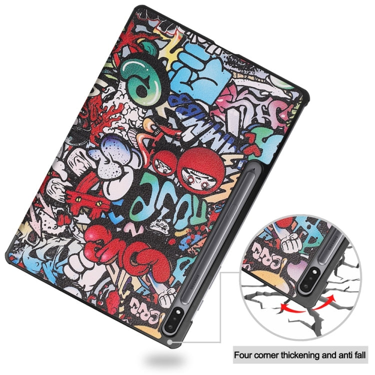 For Samsung Galaxy Tab S9+ JUNSUNMAY Custer Painted 3-Fold Stand Leather Smart Tablet Case(Graffiti) - Galaxy Tab S9+ Cases by JUNSUNMAY | Online Shopping UK | buy2fix