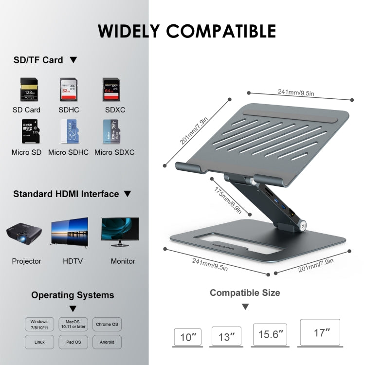 Wavlink UMD07 Adjustable Aluminum Ergonomic Portable Laptop Stand Type-C Docking Station - Laptop Stand by WAVLINK | Online Shopping UK | buy2fix