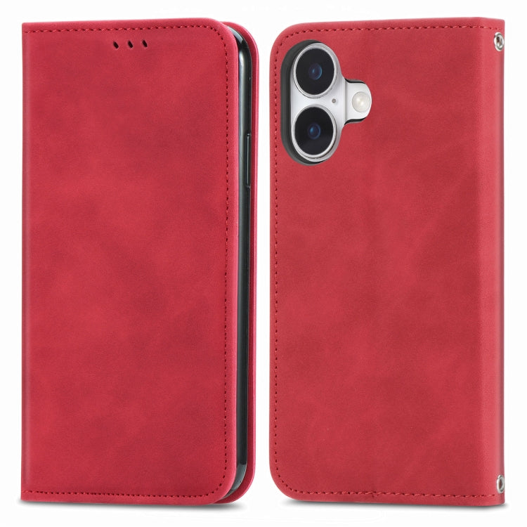 For iPhone 16 Plus Retro Skin Feel Magnetic Flip Leather Phone Case(Red) - iPhone 16 Plus Cases by buy2fix | Online Shopping UK | buy2fix