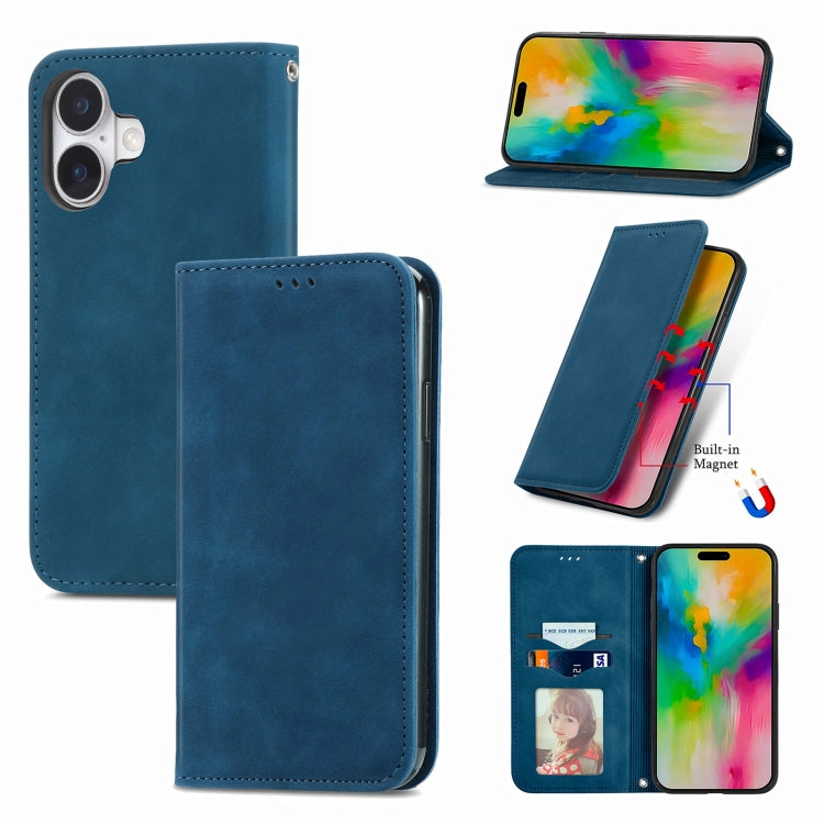 For iPhone 16 Retro Skin Feel Magnetic Flip Leather Phone Case(Blue) - iPhone 16 Cases by buy2fix | Online Shopping UK | buy2fix