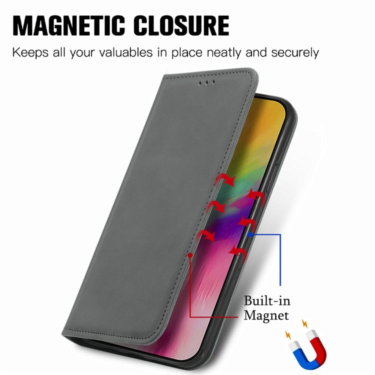 For iPhone 16 Retro Skin Feel Magnetic Flip Leather Phone Case(Gray) - iPhone 16 Cases by buy2fix | Online Shopping UK | buy2fix