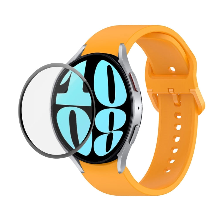 For Samsung Galaxy Watch6 40mm JUNSUNMAY Silicone Adjustable Strap + Full Coverage PMMA Screen Protector Kit(Orange) - Watch Bands by JUNSUNMAY | Online Shopping UK | buy2fix