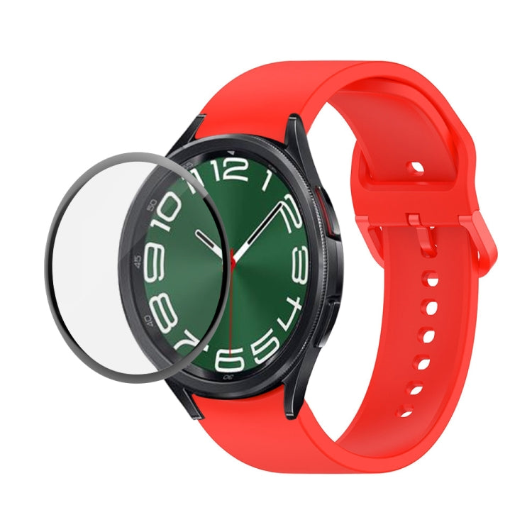 For Samsung Galaxy Watch6 Classic 47mm JUNSUNMAY Silicone Adjustable Strap + Full Coverage PMMA Screen Protector Kit(Red) - Watch Bands by JUNSUNMAY | Online Shopping UK | buy2fix