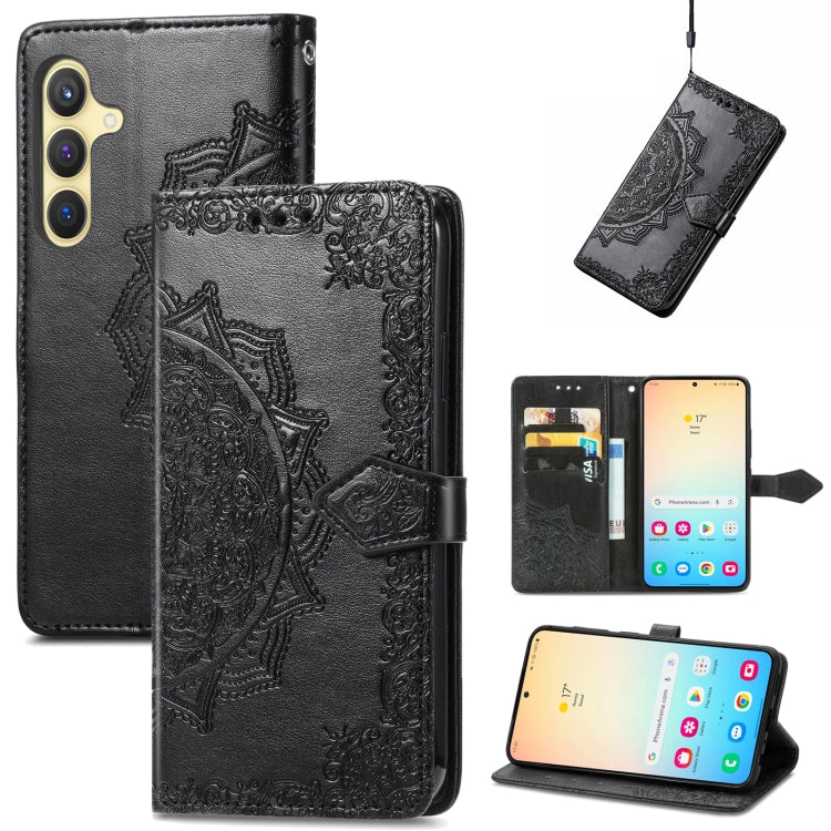 For Samsung Galaxy S24 5G Mandala Flower Embossed Leather Phone Case(Black) - Galaxy S24 5G Cases by buy2fix | Online Shopping UK | buy2fix