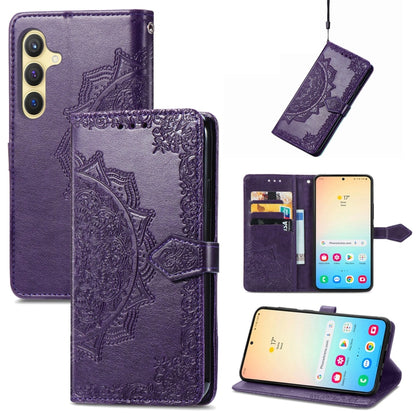 For Samsung Galaxy S25 5G Mandala Flower Embossed Leather Phone Case(Purple) - Galaxy S25 5G Cases by buy2fix | Online Shopping UK | buy2fix