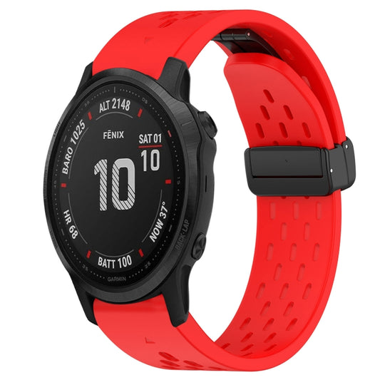 For Garmin Fenix 6S 20mm Folding Buckle Hole Silicone Watch Band(Red) - Watch Bands by buy2fix | Online Shopping UK | buy2fix