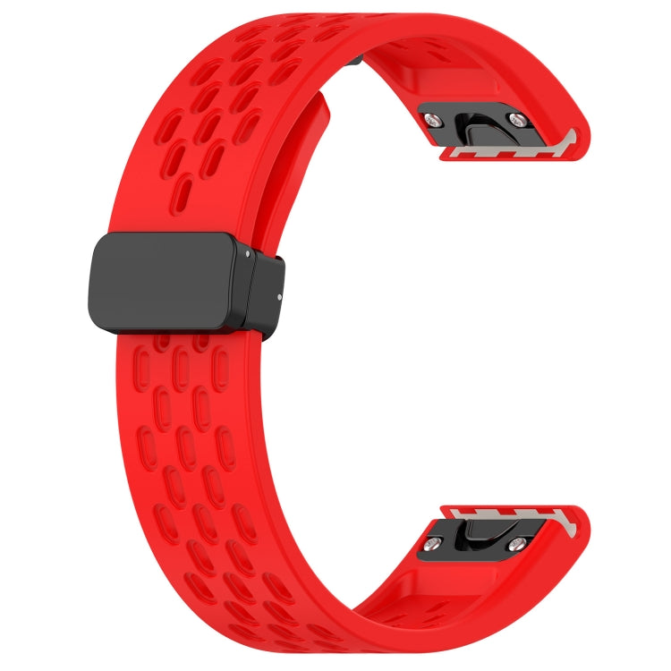 For Garmin Tactix 7 / Tactix DELTA Quick Release Holes Magnetic Buckle Silicone Watch Band(Red) - Watch Bands by buy2fix | Online Shopping UK | buy2fix