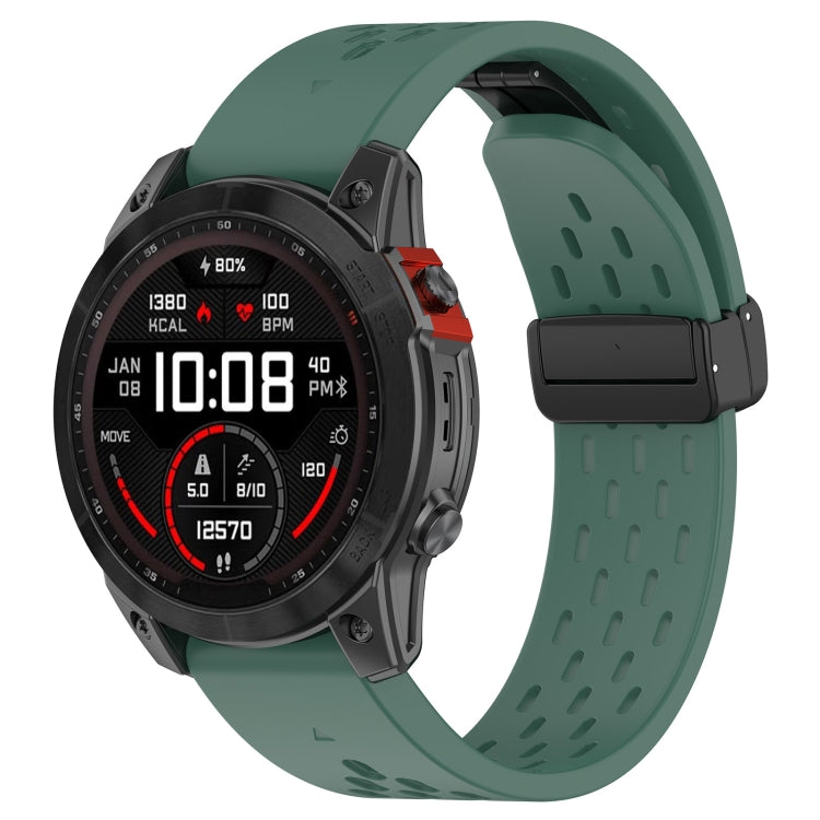 For Garmin Fenix 6X GPS / 6X Pro Quick Release Holes Magnetic Buckle Silicone Watch Band(Dark Green) - Watch Bands by buy2fix | Online Shopping UK | buy2fix