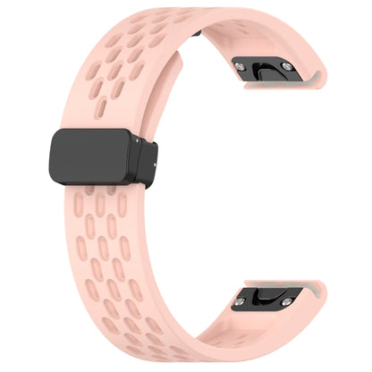 For Garmin Fenix 5X GPS / 5X Puls Quick Release Holes Magnetic Buckle Silicone Watch Band(Pink) - Watch Bands by buy2fix | Online Shopping UK | buy2fix