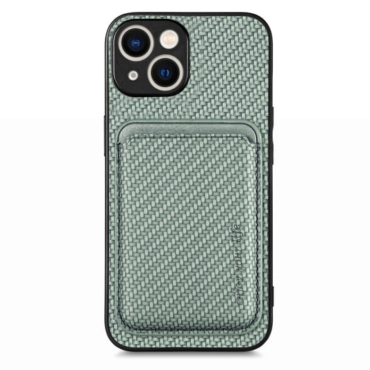 For iPhone 15 Carbon Fiber Leather Card Magsafe Phone Case(Green) - iPhone 15 Cases by buy2fix | Online Shopping UK | buy2fix